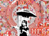 a poster of a woman holding an umbrella in the rain