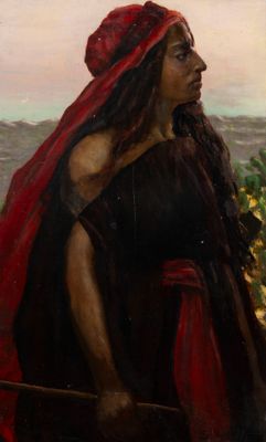 ECOLE ORIENTALISTE (XIX-XXe), « Le turban rouge », Huile sur toile mar - Photo 1