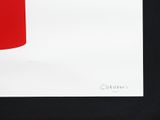 painting of a red vase on a white background with a black border