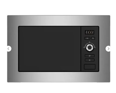 Le micro-ondes est argenté et comporte un écran noir sur la porte.