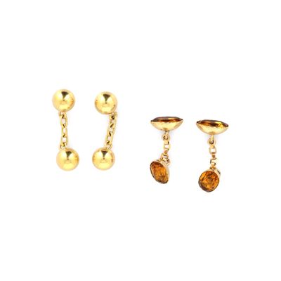 a set of three pairs of earrings and a gold chain