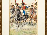 tableau représentant un groupe d'hommes à cheval dans un champ