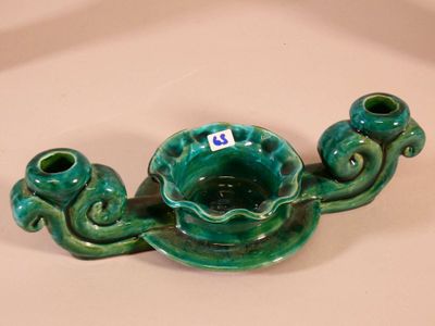 Jean Austry (1910-2012), Bougeoir double en céramique verte … - Photo 1