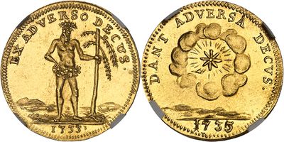 a gold coin with an image of a man on it