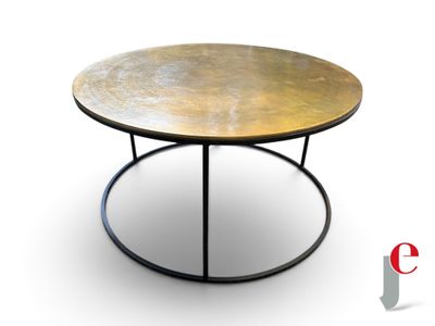 an image of a round coffee table with a metal base