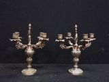 pair of antique silver plated candelabs with flowers and leaves