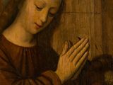 painting of a woman with her hands on a cow ' s head