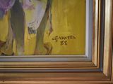 a painting of a cow with a tag on it