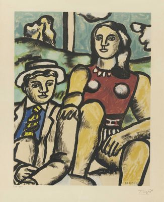 an image of a painting of a man and woman sitting next to each other