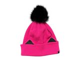 un gros plan sur un bonnet rose orné d'un pompon noir
