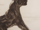 a drawing of a dog that is sitting on the ground