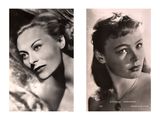 two black and white photos of a woman with a necklace