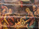 an old painting of a nativity scene with angels and a baby jesus