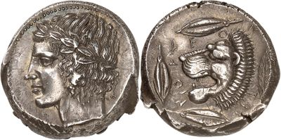 a silver coin with an image of a man and a woman on it