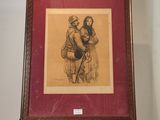 une photo d'un dessin représentant un homme et une femme sur un chevalet