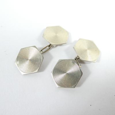 paire de boutons de manchette plaqués argent au motif hexagonal