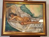 une peinture représentant une femme nue allongée sur un lit
