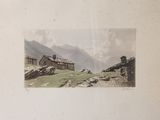 a picture of a picture of a house in the mountains