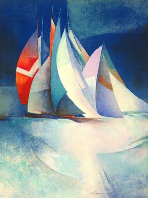 Claude GAVEAU (1940-2021) - Voiliers en haute mer, lithograp…