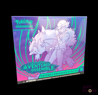 une boîte de cartes à collectionner Pokémon sur laquelle figure une fille et un loup