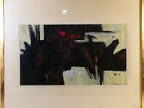 painting of a black and white abstract painting with a gold frame