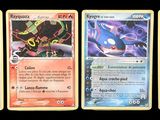 four different pokemon cards are shown on a black background
