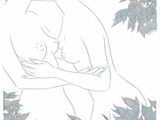 drawing of a woman and a child kissing in a garden