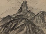 dessin représentant une montagne avec un soleil en arrière-plan