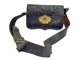leather belt bag with a gold buckle on a white background