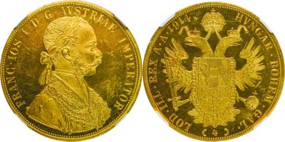 une pièce d'or sur laquelle figurent l'effigie d'une femme et une couronne