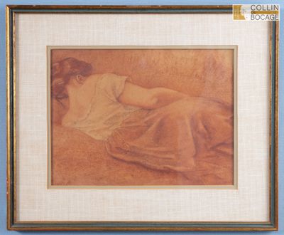 tableau représentant une femme allongée sur un canapé, dans un cadre