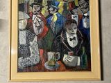 une photo d'un tableau accroché au mur à côté d'une horloge
