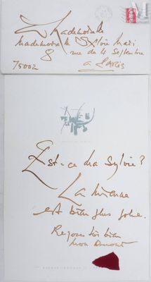 MATHIEU Georges (1921-2012) Lettre manuscrite, 1992