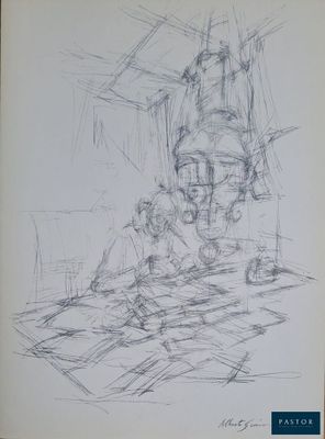 l'image d'un dessin représentant un homme assis sur une chaise