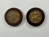 two gold coins with a horse on them sitting next to each other