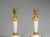 paire de bougeoirs anciens en laiton et marbre