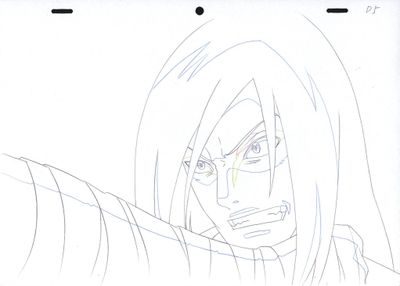 dessin représentant un homme aux cheveux longs tenant un couteau dans une main et un autre couteau dans l'autre