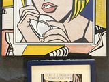 deux tableaux encadrés représentant une femme en train de parler au téléphone portable et une image d'une femme avec une bulle de dialogue