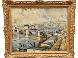 tableau représentant une vue d'un port avec des bateaux et des bâtiments