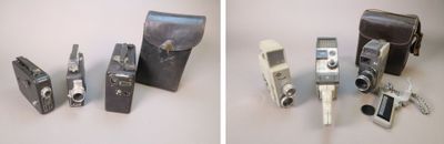 two pictures of an old camera and a new one