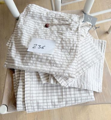 une pile de serviettes pliées posée sur une chaise, avec une étiquette de prix dessus