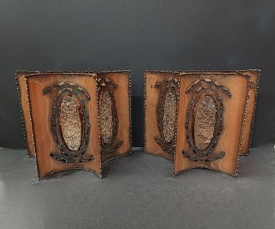 ACCOLAY-Paire d'appliques en cuivre patiné découpé, repercé … - Photo 1