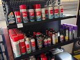 a display of paint and other items in a store