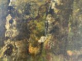 an image of a painting of a forest scene with cows grazing in the grass