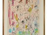 a painting of two nudes sitting on a chair in front of a wall