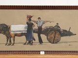 a picture of a painting of a man and a woman on a horse drawn carriage