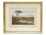 un tableau représentant un paysage avec une rivière et des arbres