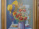 une peinture de fleurs dans un vase sur une table