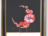 painting of a bird made of flowers on a black background