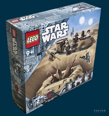 une boîte de jouets Lego Star Wars sur fond bleu
